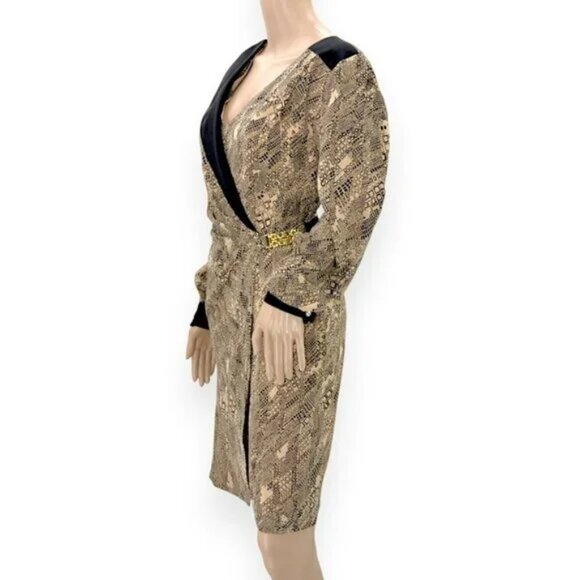 NWT Trina Turk Black Tan Beige Abstract Geometric Animal Print Silk Dress L 12 - Picture 3 of 10